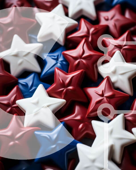 Intra Συλλεκτικό Ξύλινο Παζλ Plywood  4mm - Κόκκινες, λευκές και μπλε καραμέλες σε σχήμα αστεριού για τις 4 Ιουλίου Σε Ξύλινο Κουτί - Διαστάσεις: 10x10 cm – 25 κομμάτια