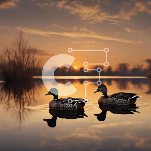 Intra Συλλεκτικό Ξύλινο Παζλ Plywood  4mm - Πάπιες που κολυμπούν σε μια λίμνη στο ηλιοβασίλεμα Σε Ξύλινο Κουτί - Διαστάσεις: 10x10 cm – 25 κομμάτια