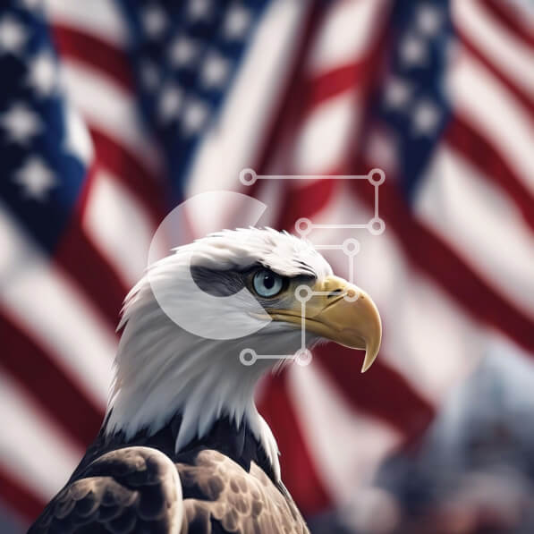 Intra Συλλεκτικό Ξύλινο Παζλ Plywood  4mm - Φαλακρός αετός και αμερικανική σημαία Σε Ξύλινο Κουτί - Διαστάσεις: 10x10 cm – 25 κομμάτια