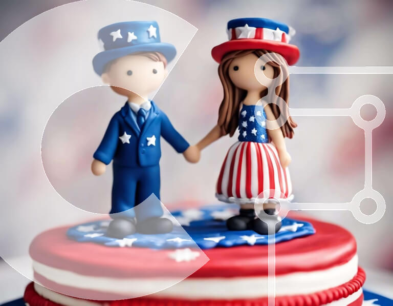 Intra Συλλεκτικό Ξύλινο Παζλ Plywood  4mm - Τούρτα 4ης Ιουλίου με πατριωτικά ειδώλια Σε Ξύλινο Κουτί - Διαστάσεις: 10x10 cm – 25 κομμάτια