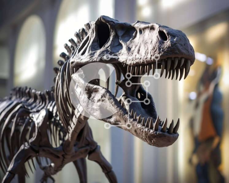 Intra Συλλεκτικό Ξύλινο Παζλ Plywood  4mm - Σκελετός Τυραννόσαυρου σε Έκθεση Μουσείου Τέχνης Σε Ξύλινο Κουτί - Διαστάσεις Puzzle: 10x10 cm – 25 κομμάτια