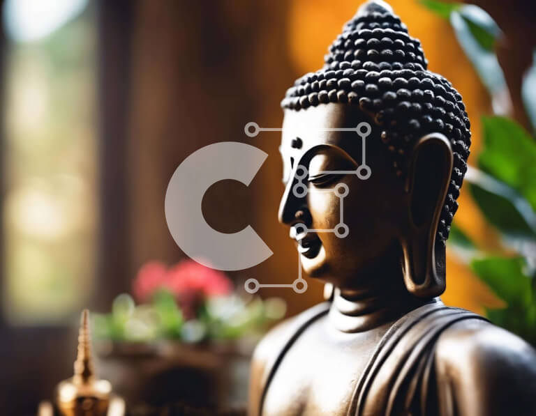 Intra Συλλεκτικό Ξύλινο Παζλ Plywood  4mm - Άγαλμα του Βούδα με φυτά και λουλούδια σε γλάστρες Σε Ξύλινο Κουτί - Διαστάσεις Puzzle: 10x10 cm – 25 κομμάτια