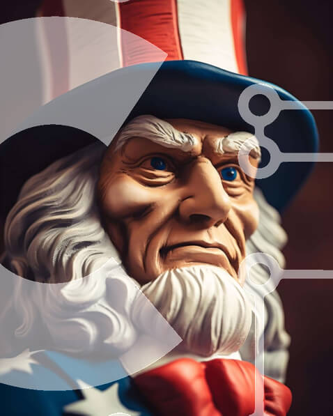 Intra Συλλεκτικό Ξύλινο Παζλ Plywood  4mm - Κοντινό πλάνο του αγάλματος του θείου με τα χρώματα της αμερικανικής σημαίας Σε Ξύλινο Κουτί - Διαστάσεις Puzzle: 10x10 cm – 25 κομμάτια