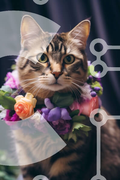 Σετ των 2 Intra Συλλεκτικό Ξύλινο Παζλ Plywood  4mm - Αξιολάτρευτη γάτα με πολύχρωμο λουλουδάτο στεφάνι Σε Ξύλινο Κουτί - Διαστάσεις: 10x10 cm – 25 κομμάτια