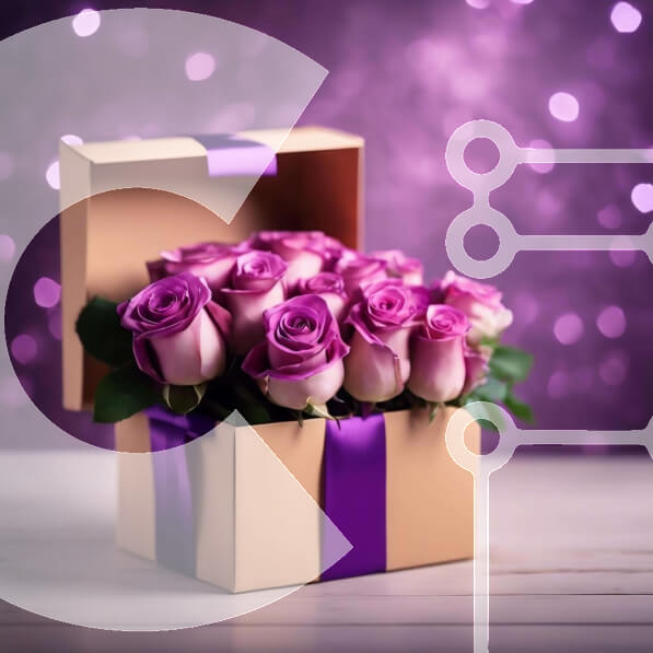 Σετ των 2 Intra Συλλεκτικό Ξύλινο Παζλ Plywood  4mm - Μωβ τριαντάφυλλα σε χάρτινο κουτί σε διακοσμημένο ξύλινο τραπέζι Σε Ξύλινο Κουτί - Διαστάσεις: 10x10 cm – 25 κομμάτια