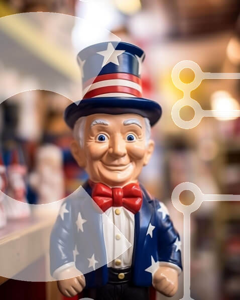 Intra Συλλεκτικό Ξύλινο Παζλ Plywood  4mm - Πατριωτικό άγαλμα με πουκάμισο και γραβάτα αμερικανικής σημαίας Σε Ξύλινο Κουτί - Διαστάσεις: 10x10 cm – 25 κομμάτια