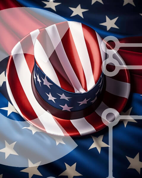 Intra Συλλεκτικό Ξύλινο Παζλ Plywood  4mm - Καπέλο με θέμα την αμερικανική σημαία σε κόκκινο, λευκό και μπλε φόντο Σε Ξύλινο Κουτί - Διαστάσεις: 10x10 cm – 25 κομμάτια