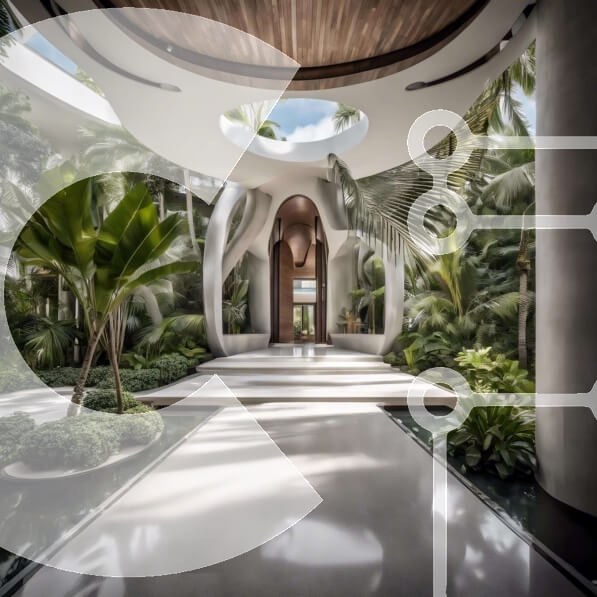 Intra Συλλεκτικό Ξύλινο Παζλ Plywood  4mm - Κυκλικός διάδρομος με φοίνικες και καρέκλες Σε Ξύλινο Κουτί - Διαστάσεις Puzzle: 10x10 cm – 25 κομμάτια