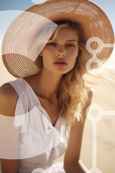 Intra Συλλεκτικό Ξύλινο Παζλ Plywood  4mm - Ξανθιά γυναίκα με υπερμεγέθη καπέλο στην παραλία Σε Ξύλινο Κουτί - Διαστάσεις Puzzle: 10x10 cm – 25 κομμάτια