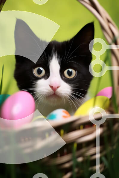 Intra Συλλεκτικό Ξύλινο Παζλ Plywood  4mm - Περίεργη γάτα στο καλάθι αυγών του Πάσχα Σε Ξύλινο Κουτί - Διαστάσεις: 10x10 cm – 25 κομμάτια