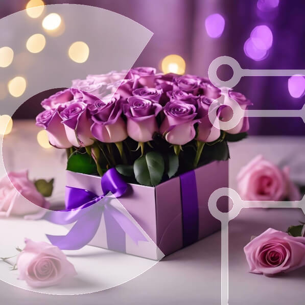 Σετ των 2 Intra Συλλεκτικό Ξύλινο Παζλ Plywood  4mm - Μωβ κουτί με τριαντάφυλλα και λουλούδια σε κομψό τραπέζι Σε Ξύλινο Κουτί - Διαστάσεις: 10x10 cm – 25 κομμάτια