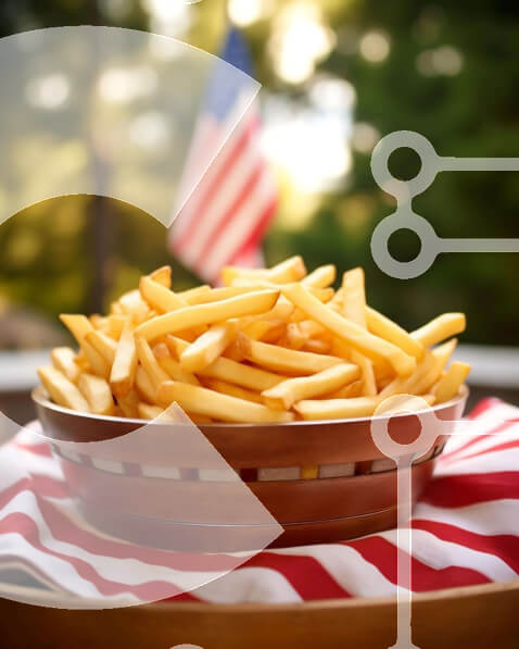 Σετ των 2 Intra Συλλεκτικό Ξύλινο Παζλ Plywood  4mm - Μπολ με τηγανιτές πατάτες σε αμερικανική σημαία και καρό τραπεζομάντιλο Σε Ξύλινο Κουτί - Διαστάσεις: 10x10 cm – 25 κομμάτια