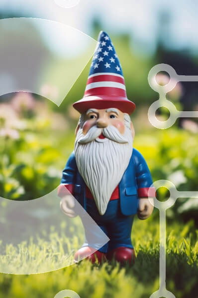 Intra Συλλεκτικό Ξύλινο Παζλ Plywood  4mm - Κόκκινο, λευκό και μπλε στοιχειό με αμερικανική σημαία στον κήπο Σε Ξύλινο Κουτί - Διαστάσεις Puzzle: 10x10 cm – 25 κομμάτια