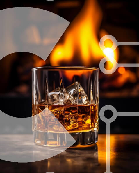 Σετ των 2 Intra Συλλεκτικό Ξύλινο Παζλ Plywood  4mm - Ποτήρι ουίσκι με πάγο μπροστά στο τζάκι Σε Ξύλινο Κουτί - Διαστάσεις: 10x10 cm – 25 κομμάτια