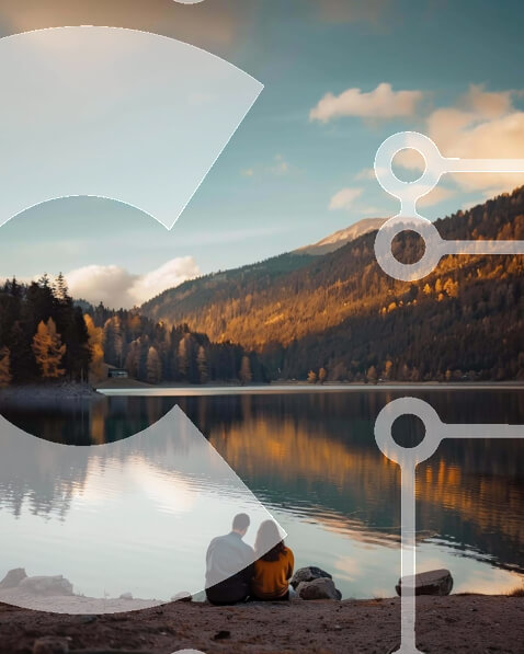 Intra Συλλεκτικό Ξύλινο Παζλ Plywood  4mm - Ζευγάρι δίπλα στη λίμνη με θέα στο βουνό Σε Ξύλινο Κουτί - Διαστάσεις: 10x10 cm – 25 κομμάτια