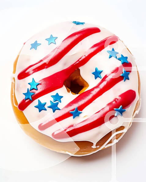 Σετ των 2 Intra Συλλεκτικό Ξύλινο Παζλ Plywood  4mm - Ντόνατ αμερικανικής σημαίας με κόκκινα, λευκά και μπλε αστέρια Σε Ξύλινο Κουτί - Διαστάσεις: 10x10 cm – 25 κομμάτια