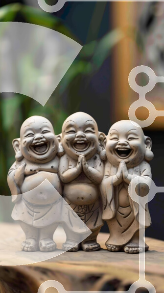 Intra Συλλεκτικό Ξύλινο Παζλ Plywood  4mm - Χαμογελαστά βουδιστικά ειδώλια σε ξύλινο τραπέζι Σε Ξύλινο Κουτί - Διαστάσεις Puzzle: 10x10 cm – 25 κομμάτια