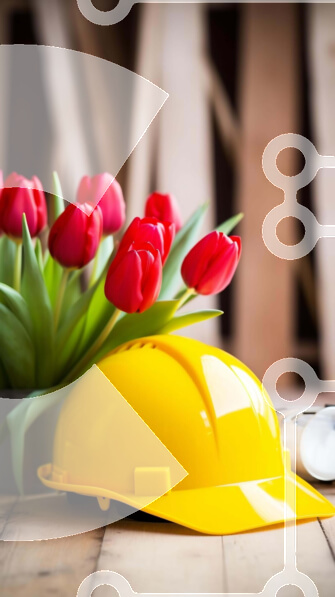 Intra Συλλεκτικό Ξύλινο Παζλ Plywood  4mm - Εργαλεία κατασκευής και σκληρό καπέλο με κόκκινες τουλίπες Σε Ξύλινο Κουτί - Διαστάσεις: 10x10 cm – 25 κομμάτια