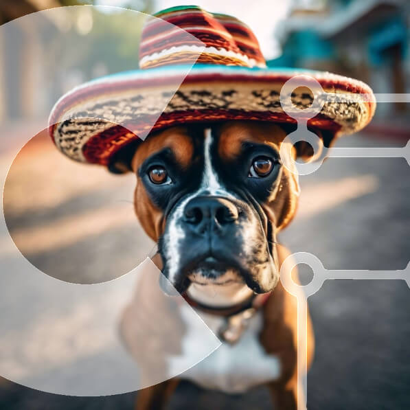 Intra Συλλεκτικό Ξύλινο Παζλ Plywood  4mm - Σκύλος μπόξερ που φορά πολύχρωμο καπέλο σομπρέρο Σε Ξύλινο Κουτί - Διαστάσεις: 10x10 cm – 25 κομμάτια
