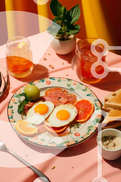 Σετ των 2 Intra Συλλεκτικό Ξύλινο Παζλ Plywood  4mm - Νόστιμο πιάτο πρωινού με αυγά, λουκάνικα και φέτες πορτοκαλιού Σε Ξύλινο Κουτί - Διαστάσεις: 10x10 cm – 25 κομμάτια