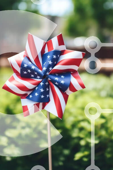 Intra Συλλεκτικό Ξύλινο Παζλ Plywood  4mm - Τροχός αμερικανικής σημαίας στον πατριωτικό εορτασμό Σε Ξύλινο Κουτί - Διαστάσεις: 10x10 cm – 25 κομμάτια