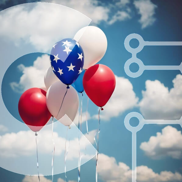 Intra Συλλεκτικό Ξύλινο Παζλ Plywood  4mm - Κόκκινα, λευκά και μπλε μπαλόνια με μοτίβο αμερικανικής σημαίας στον ουρανό Σε Ξύλινο Κουτί - Διαστάσεις Puzzle: 10x10 cm – 25 κομμάτια