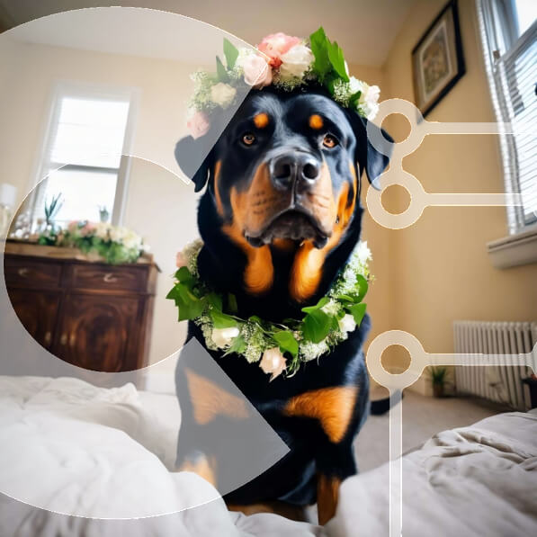 Intra Συλλεκτικό Ξύλινο Παζλ Plywood  4mm - Αξιολάτρευτο σκυλί με λουλουδιές στο κεφάλι Σε Ξύλινο Κουτί - Διαστάσεις: 10x10 cm – 25 κομμάτια