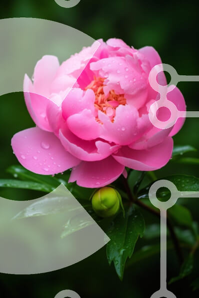 Σετ των 2 Intra Συλλεκτικό Ξύλινο Παζλ Plywood  4mm - Ανθισμένο ροζ λουλούδι παιώνιας με σταγονίδια νερού Σε Ξύλινο Κουτί - Διαστάσεις: 10x10 cm – 25 κομμάτια