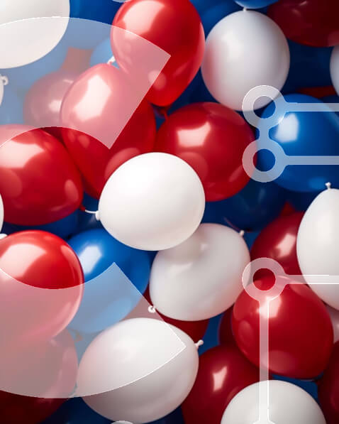 Intra Συλλεκτικό Ξύλινο Παζλ Plywood  4mm - Γιορτή 4ης Ιουλίου με κόκκινα, λευκά και μπλε μπαλόνια Σε Ξύλινο Κουτί - Διαστάσεις: 10x10 cm – 25 κομμάτια