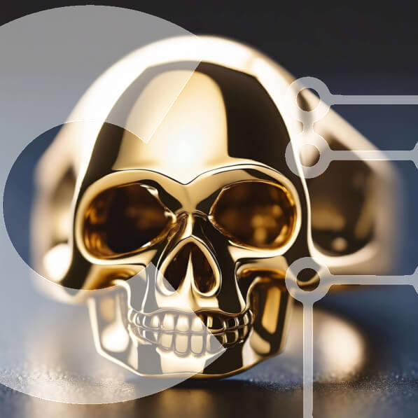 Σετ των 2 Intra Συλλεκτικό Ξύλινο Παζλ Plywood  4mm - Χρυσό κρανίο δαχτυλίδι σε μαύρο φόντο Σε Ξύλινο Κουτί - Διαστάσεις: 10x10 cm – 25 κομμάτια