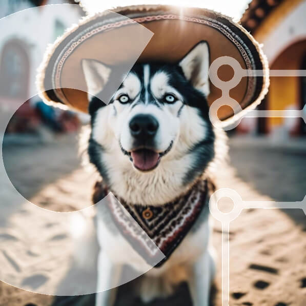 Intra Συλλεκτικό Ξύλινο Παζλ Plywood  4mm - Σκύλος Husky με καπέλο Sombrero στην παραλία Σε Ξύλινο Κουτί - Διαστάσεις: 10x10 cm – 25 κομμάτια