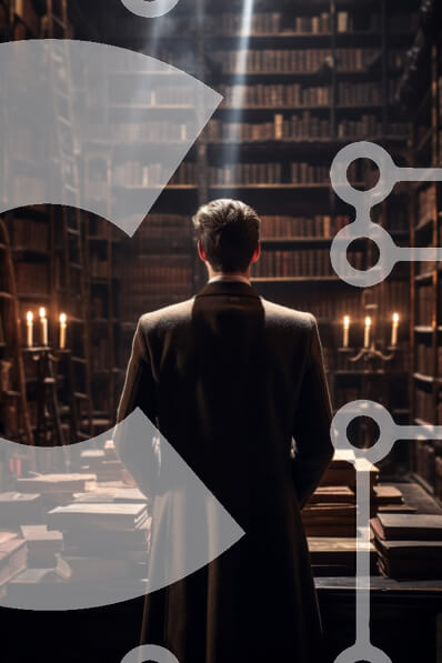 Intra Συλλεκτικό Ξύλινο Παζλ Plywood  4mm - Άτομο στη βιβλιοθήκη που κοιτάζει τα βιβλία Σε Ξύλινο Κουτί - Διαστάσεις Puzzle: 10x10 cm – 25 κομμάτια