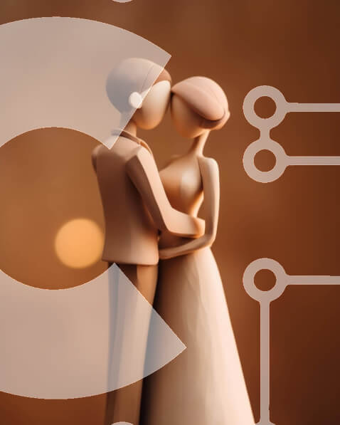 Intra Συλλεκτικό Ξύλινο Παζλ Plywood  4mm - Παραδοσιακά γαμήλια ειδώλια που αγκαλιάζονται μπροστά από πορτοκαλί φόντο Σε Ξύλινο Κουτί - Διαστάσεις: 10x10 cm – 25 κομμάτια