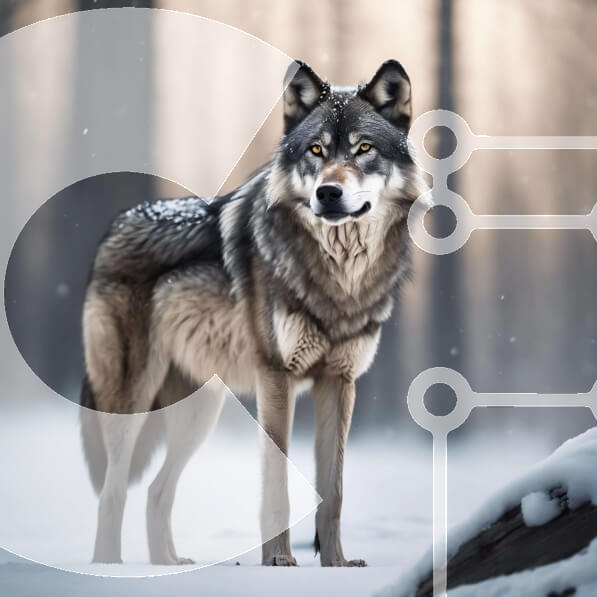 Intra Συλλεκτικό Ξύλινο Παζλ Plywood  4mm - Γκρίζος λύκος στο χιονισμένο δάσος Σε Ξύλινο Κουτί - Διαστάσεις: 10x10 cm – 25 κομμάτια