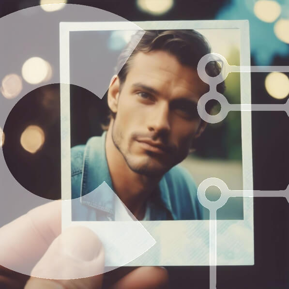 Intra Συλλεκτικό Ξύλινο Παζλ Plywood  4mm - Άνθρωπος που κρατά φωτογραφία Polaroid παλαιού στιλ Σε Ξύλινο Κουτί - Διαστάσεις Puzzle: 10x10 cm – 25 κομμάτια