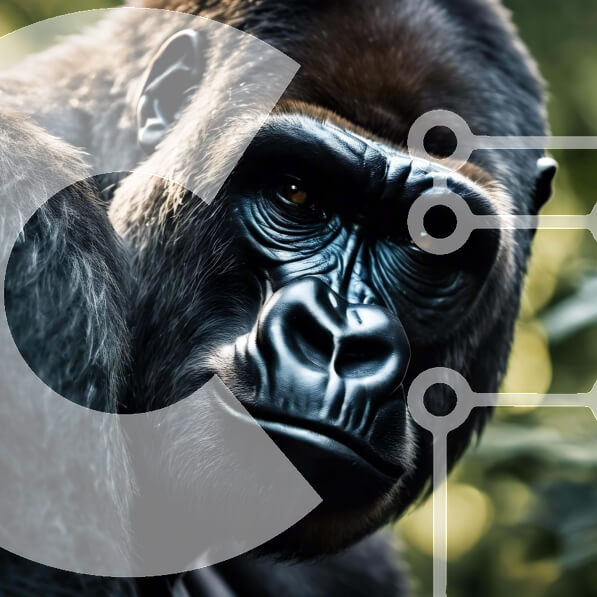 Intra Συλλεκτικό Ξύλινο Παζλ Plywood  4mm - Κοντινό πλάνο ενός γορίλα που κοιτάζει επίμονα την κάμερα Σε Ξύλινο Κουτί - Διαστάσεις: 10x10 cm – 25 κομμάτια