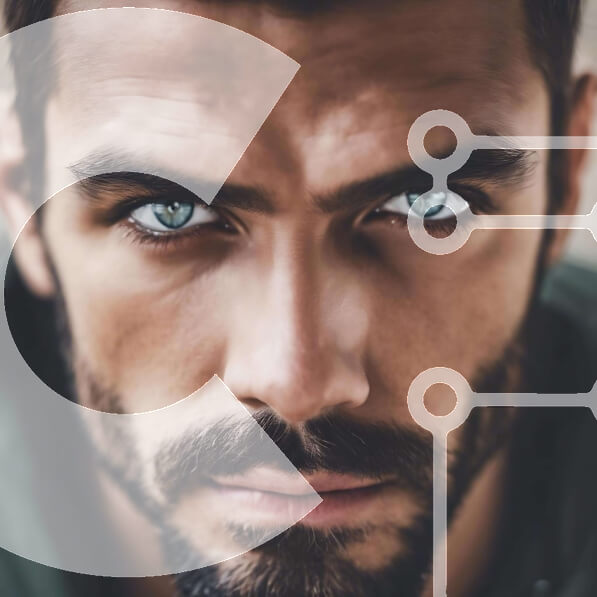 Intra Συλλεκτικό Ξύλινο Παζλ Plywood  4mm - Κοντινό πλάνο Πορτρέτο ενός άνδρα με μπλε μάτια και γενειάδα Σε Ξύλινο Κουτί - Διαστάσεις Puzzle: 10x10 cm – 25 κομμάτια