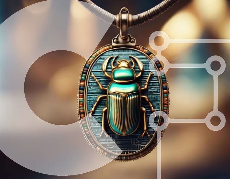 Intra Συλλεκτικό Ξύλινο Παζλ Plywood  4mm - Κολιέ με κρεμαστό κολιέ από αιγυπτιακό σκαραβαίο σε μπλε και πράσινο χρώμα Σε Ξύλινο Κουτί - Διαστάσεις Puzzle: 10x10 cm – 25 κομμάτια