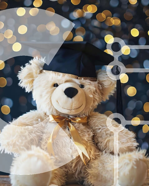 Intra Συλλεκτικό Ξύλινο Παζλ Plywood  4mm - Κομψό αρκουδάκι αποφοίτησης στο τραπέζι με φωτάκια Σε Ξύλινο Κουτί - Διαστάσεις Puzzle: 10x10 cm – 25 κομμάτια