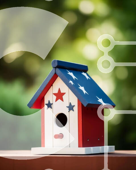 Σετ των 2 Intra Συλλεκτικό Ξύλινο Παζλ Plywood  4mm - Κόκκινο, λευκό και μπλε Birdhouse με αστέρια στη στέγη Σε Ξύλινο Κουτί - Διαστάσεις: 10x10 cm – 25 κομμάτια