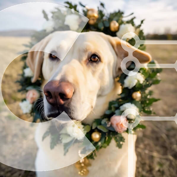 Intra Συλλεκτικό Ξύλινο Παζλ Plywood  4mm - Σκύλος Λαμπραντόρ με στεφάνι λουλουδιών Σε Ξύλινο Κουτί - Διαστάσεις: 10x10 cm – 25 κομμάτια