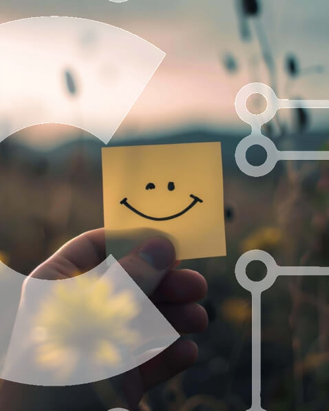 Intra Συλλεκτικό Ξύλινο Παζλ Plywood  4mm - Χαμογελαστό άτομο που κρατά το κίτρινο σημείωμα που περιβάλλεται από λουλούδια Σε Ξύλινο Κουτί - Διαστάσεις Puzzle: 10x10 cm – 25 κομμάτια