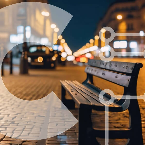 Intra Συλλεκτικό Ξύλινο Παζλ Plywood  4mm - Κενός πάγκος στη λιθόστρωτη οδό τη νύχτα Σε Ξύλινο Κουτί - Διαστάσεις Puzzle: 10x10 cm – 25 κομμάτια