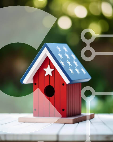 Σετ των 2 Intra Συλλεκτικό Ξύλινο Παζλ Plywood  4mm - Αμερικανική σημαία πουλιά με πουλιά που αναπαύονται μέσα Σε Ξύλινο Κουτί - Διαστάσεις: 10x10 cm – 25 κομμάτια