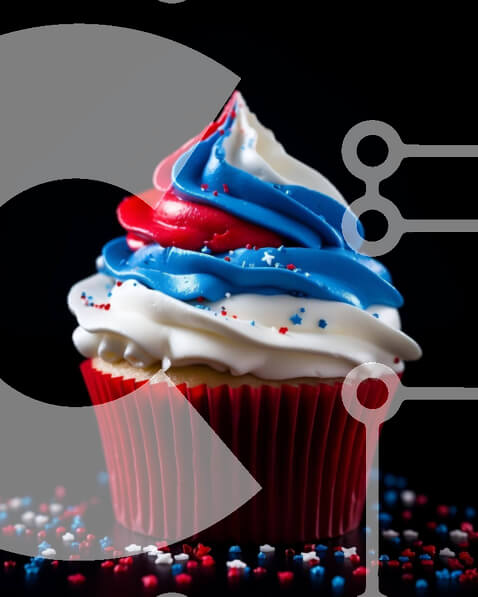 Σετ των 2 Intra Συλλεκτικό Ξύλινο Παζλ Plywood  4mm - Cupcake 4ης Ιουλίου με Κόκκινο, Λευκό και Μπλε γλάσο και ψεκασμό Σε Ξύλινο Κουτί - Διαστάσεις: 10x10 cm – 25 κομμάτια