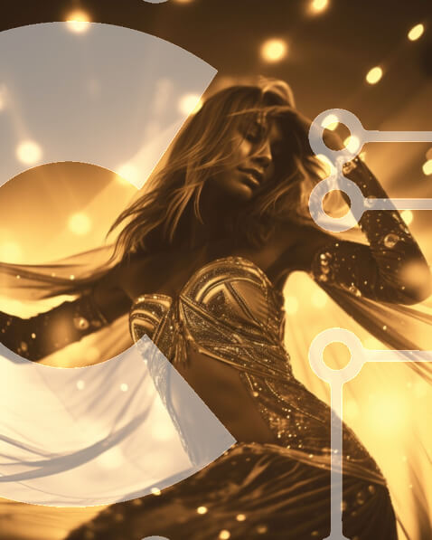 Intra Συλλεκτικό Ξύλινο Παζλ Plywood  4mm - Γυναίκα με χρυσές παγιέτες που χορεύει με απλωμένα χέρια Σε Ξύλινο Κουτί - Διαστάσεις Puzzle: 10x10 cm – 25 κομμάτια