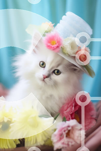 Σετ των 2 Intra Συλλεκτικό Ξύλινο Παζλ Plywood  4mm - Αφράτη γάτα με καπέλο που περιβάλλεται από πολύχρωμα λουλούδια Σε Ξύλινο Κουτί - Διαστάσεις: 10x10 cm – 25 κομμάτια