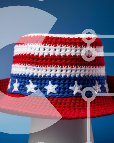 Intra Συλλεκτικό Ξύλινο Παζλ Plywood  4mm - Κόκκινο, λευκό και μπλε καπέλο κροσέ με αστέρια και ρίγες Σε Ξύλινο Κουτί - Διαστάσεις Puzzle: 10x10 cm – 25 κομμάτια