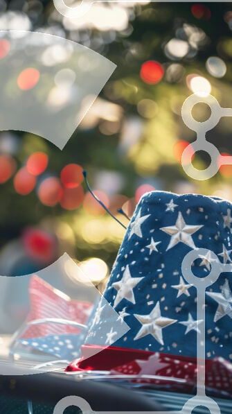 Intra Συλλεκτικό Ξύλινο Παζλ Plywood  4mm - Πατριωτικό καπέλο σε vintage αυτοκίνητο με πυροτεχνήματα Σε Ξύλινο Κουτί - Διαστάσεις: 10x10 cm – 25 κομμάτια