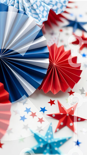 Intra Συλλεκτικό Ξύλινο Παζλ Plywood  4mm - Patriotic Paper Fans με Κόκκινα, Λευκά και Μπλε αστέρια Σε Ξύλινο Κουτί - Διαστάσεις Puzzle: 10x10 cm – 25 κομμάτια